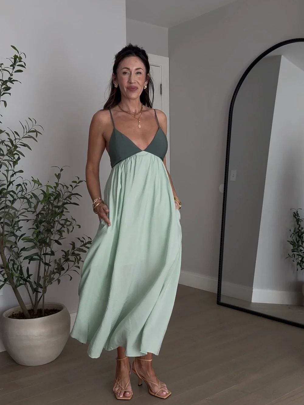 Abercrombie & Fitch Two-Tone Sage Maxi Dress